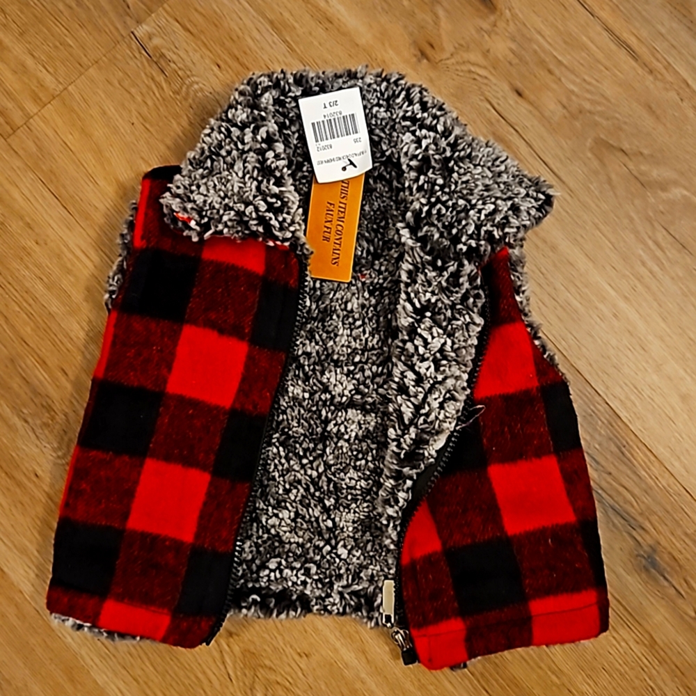 Buffalo check red sherpa vest